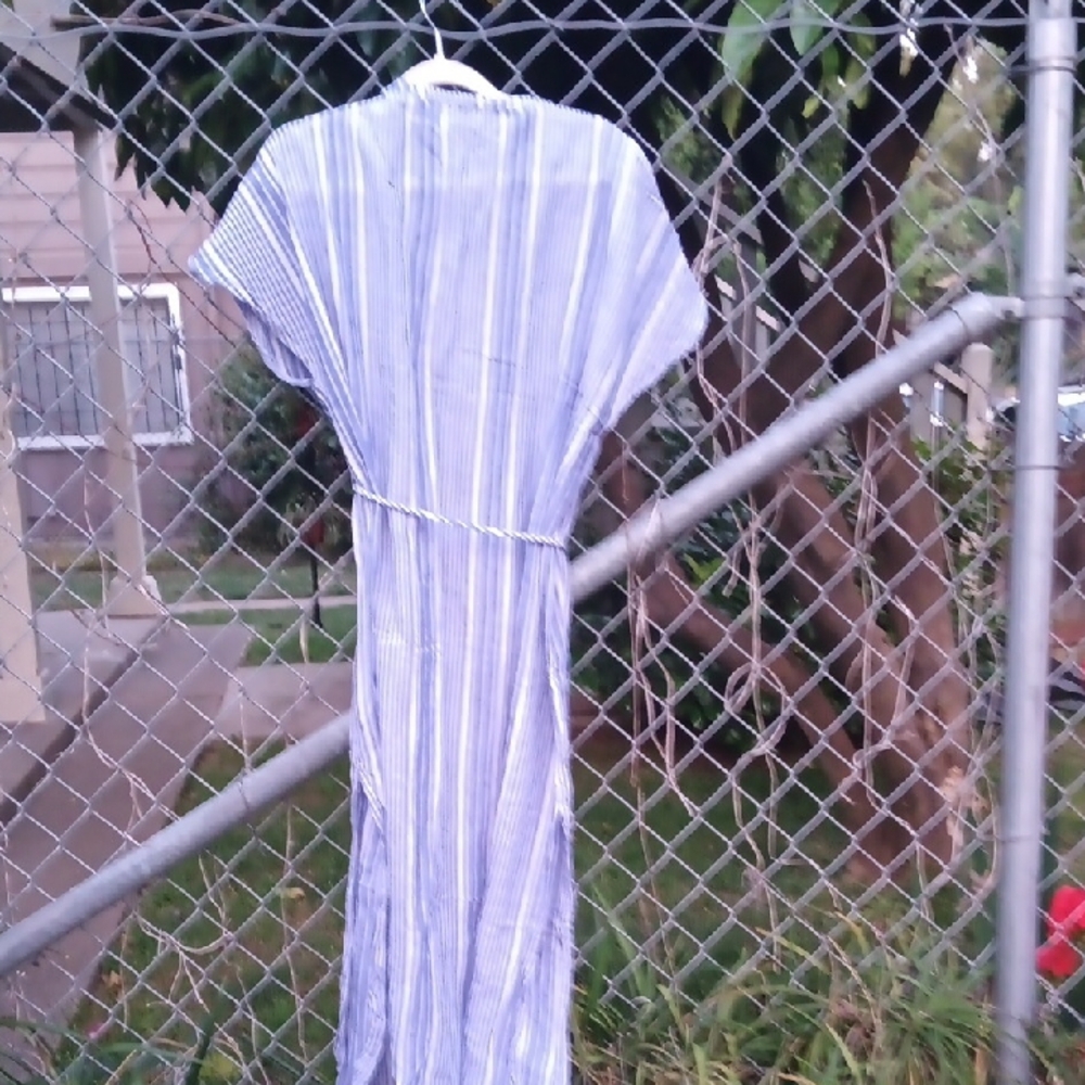 GAP White and Blue Casual Midi Sundress with Collar - Picture 3 of 8